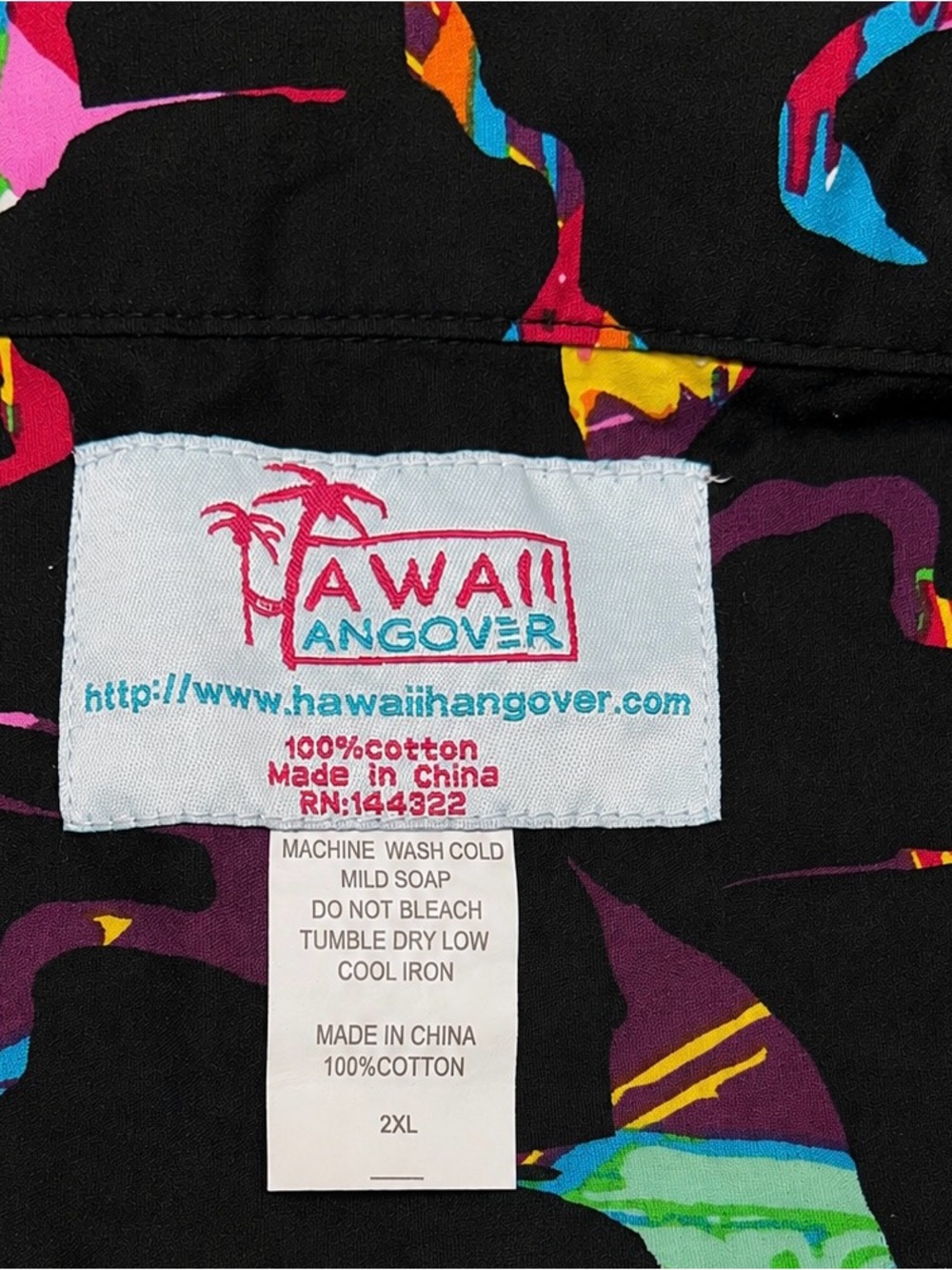 Hawaii Hangover Black Multicolor Flamingo Hawaiian Shirt 2XL Cotton - Picture 3 of 5